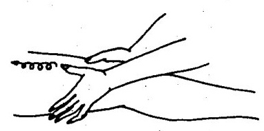 Rub the outer sides of the legs with both hands facing each other (using a rolling (Gun) technique)