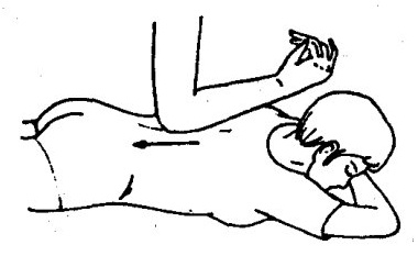 Sliding pressure applied to the olecranon (elbow tip) on Huatuo Jiaji points